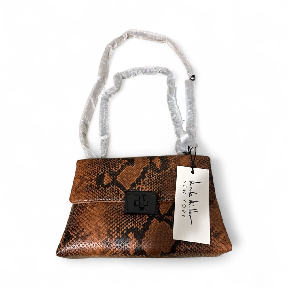 Nicole Miller Brown Snake Print Shoulder Bag